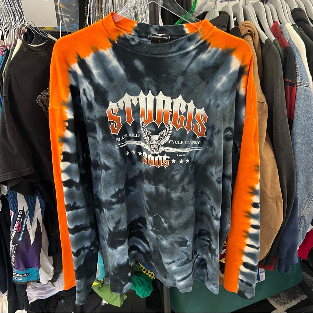 Vintage Rare 2005 Sturgis Orange Black Long Sleeve Shirt Y2K Size L